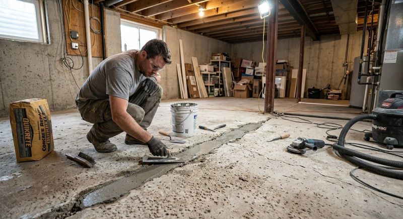 Cracked Basement Floor Repair in Norwood, MA
