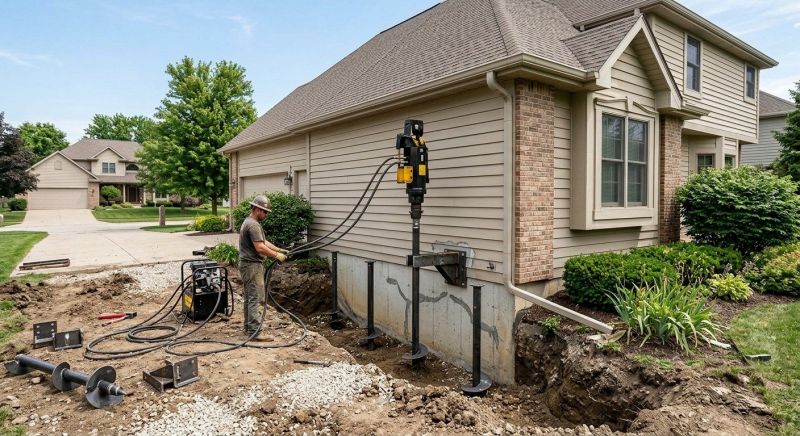 Helical Piers Installation in Norwood, MA